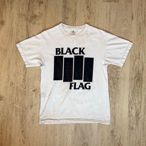 Distressed Black Flag Band Logo T-Shirt White Size S Hardcore Punk DIY Style